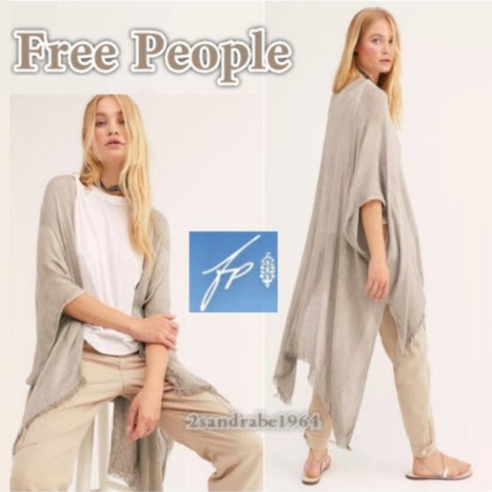 Free People Day Dream Long Kimono Frayed Trim